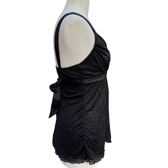 Y2K Babydoll Sheer Mesh Whimsigoth Tank Top Black Shimmer Dark Fairy Grunge-M - Picture 9 of 16